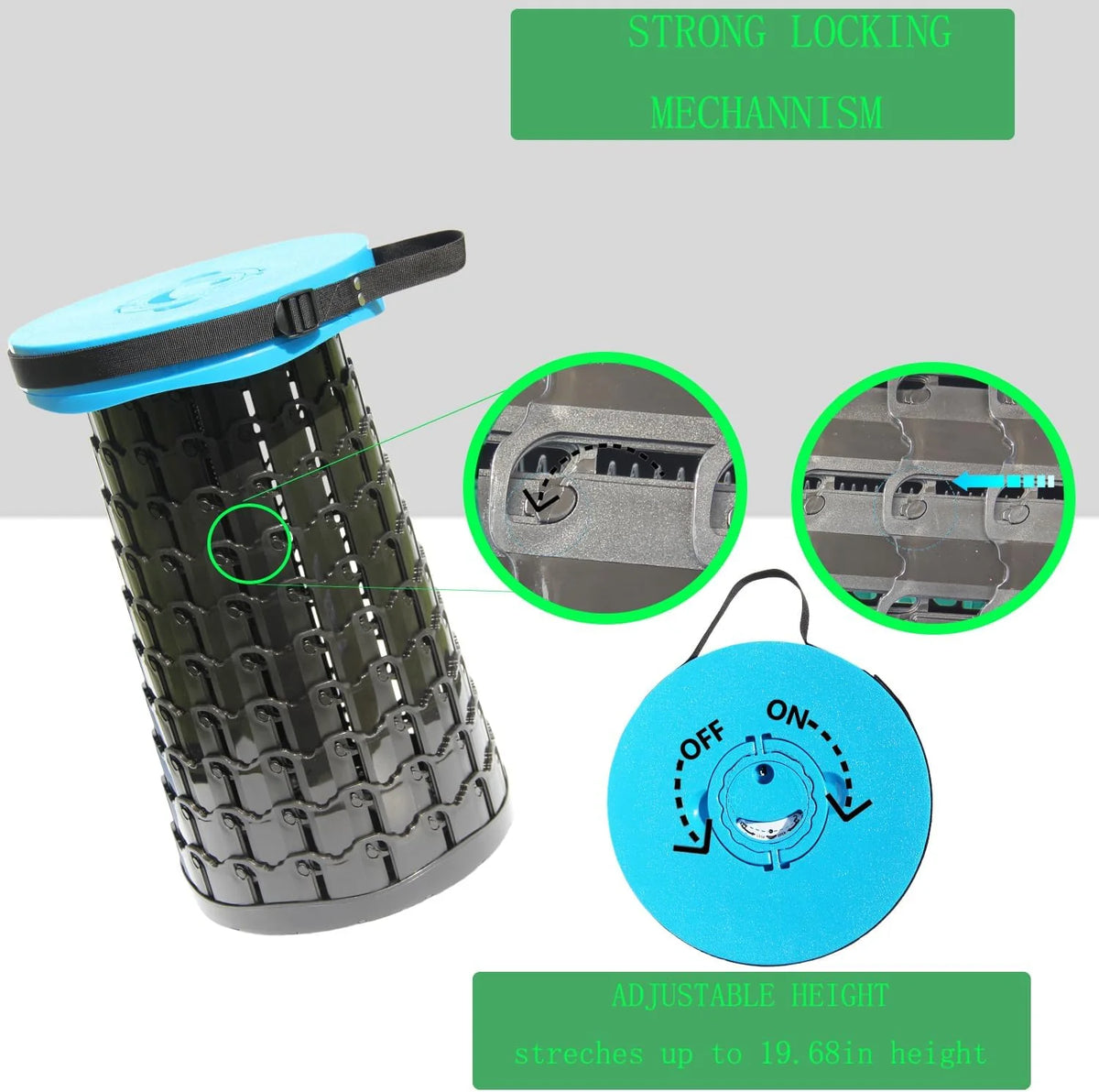 Collapsible Stool Adjustable 3–20 Inch Heavy-Duty
