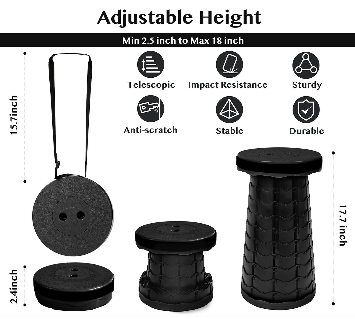 Collapsible Telescopic Stool 330 lb Capacity Adjustable Height