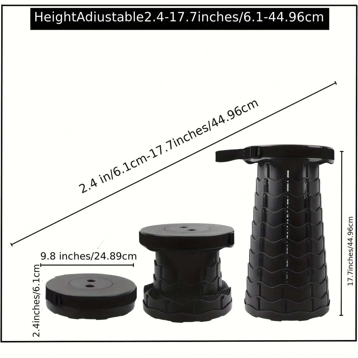 Collapsible Telescopic Stool 330 lb Capacity Adjustable Height