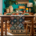 Colorful Geometric Microfiber Tassel Table Runner