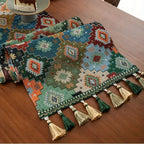Colorful Geometric Microfiber Tassel Table Runner