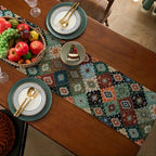 Colorful Geometric Microfiber Tassel Table Runner