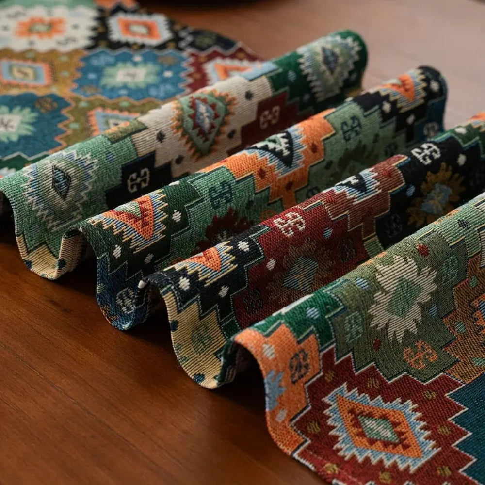Colorful Geometric Microfiber Tassel Table Runner