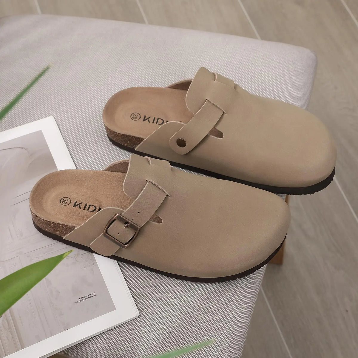 Comfort Slides Suede Upper Cork Insole & Non-Slip Outsole