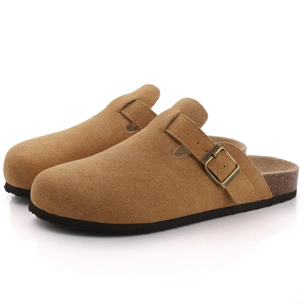 Comfort Slides Suede Upper Cork Insole & Non-Slip Outsole