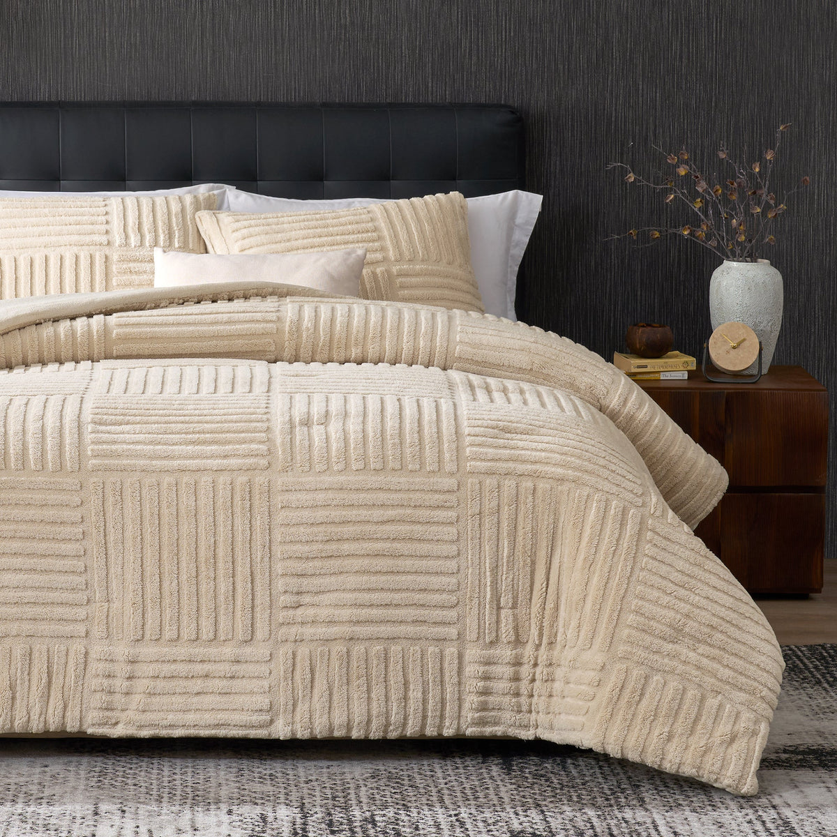Comforter Set Jacquard Stripe Machine Washable Includes Pillowcases
