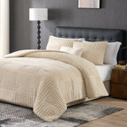 Comforter Set Jacquard Stripe Machine Washable Includes Pillowcases