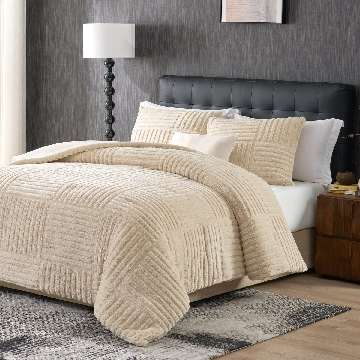 Comforter Set Jacquard Stripe Machine Washable Includes Pillowcases