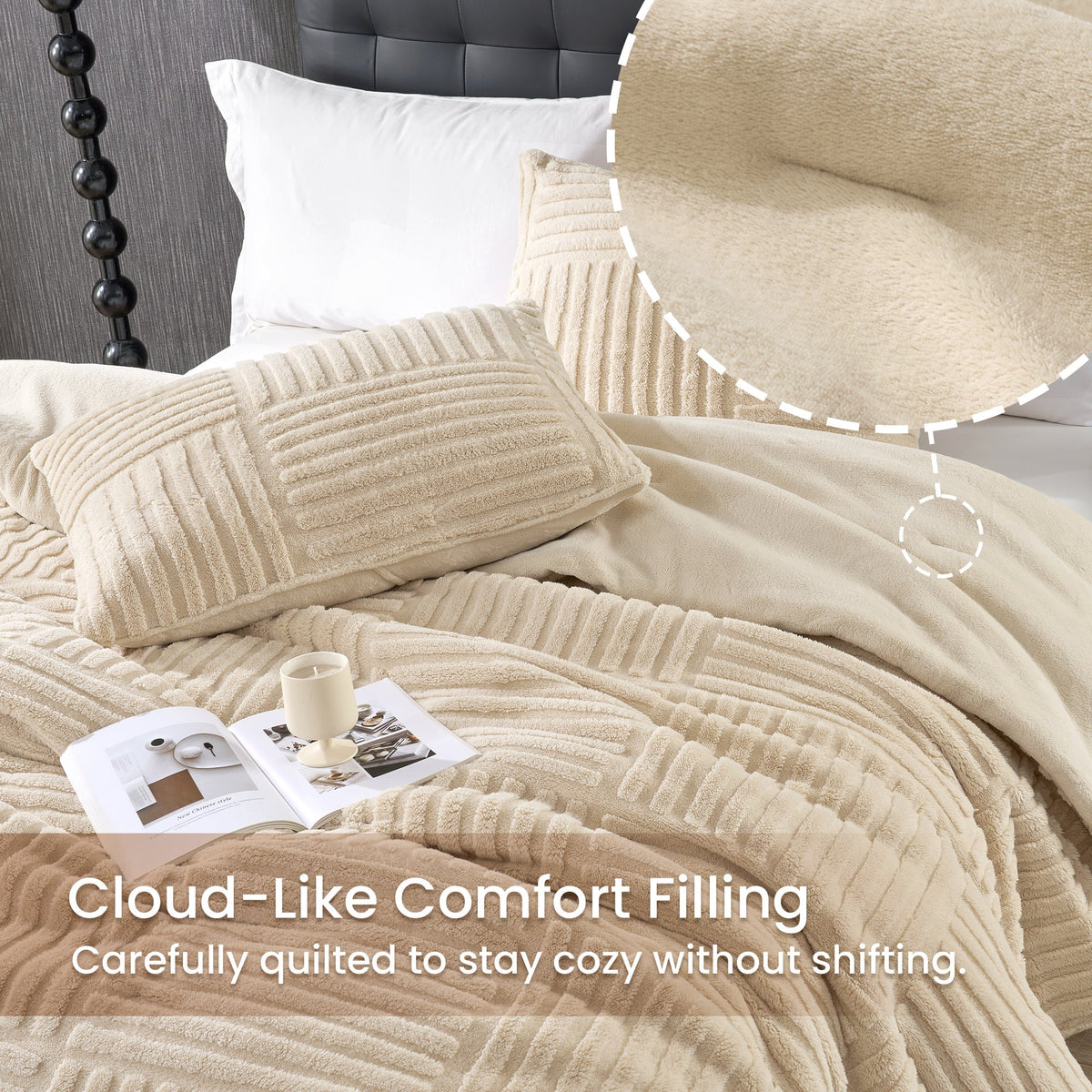 Comforter Set Jacquard Stripe Machine Washable Includes Pillowcases