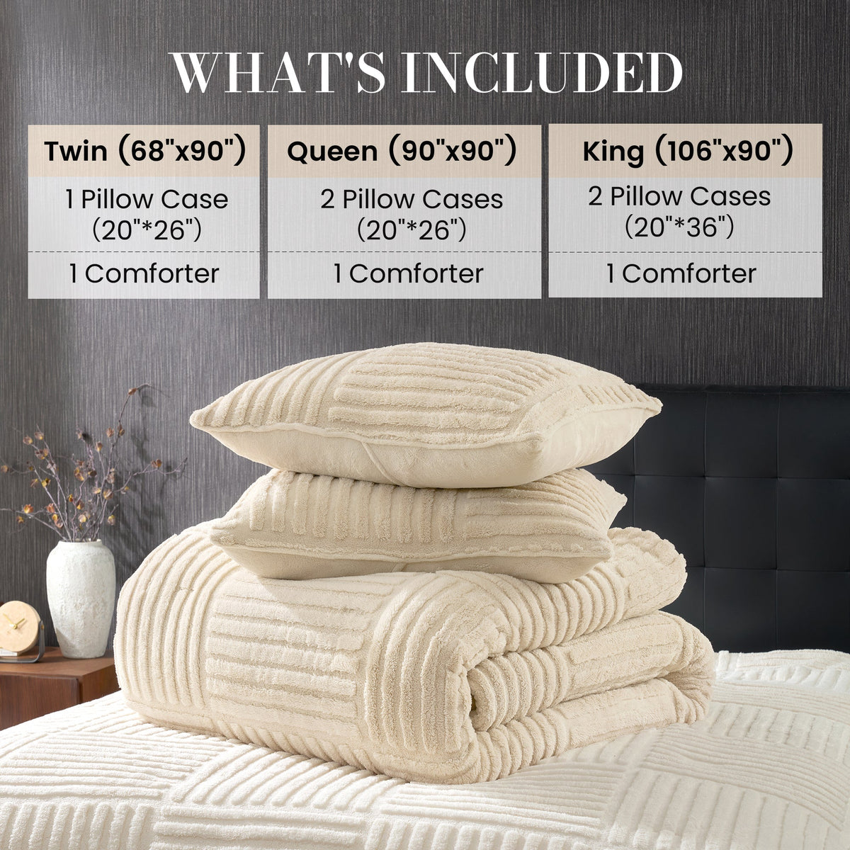 Comforter Set Jacquard Stripe Machine Washable Includes Pillowcases