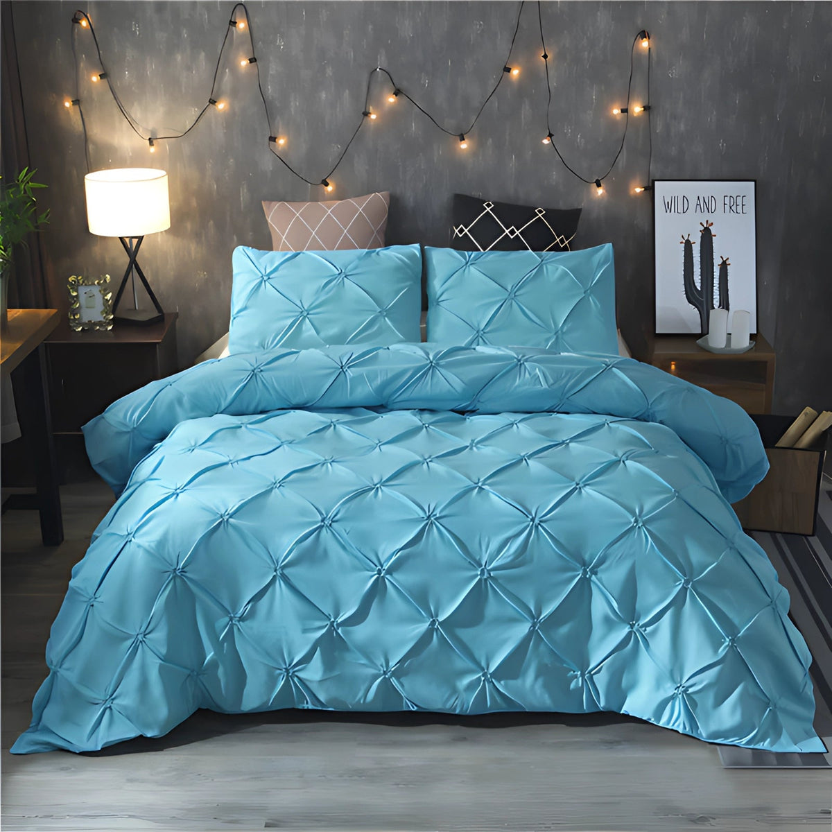 Comforter Set Pinch-Pleat Geometric Hypoallergenic