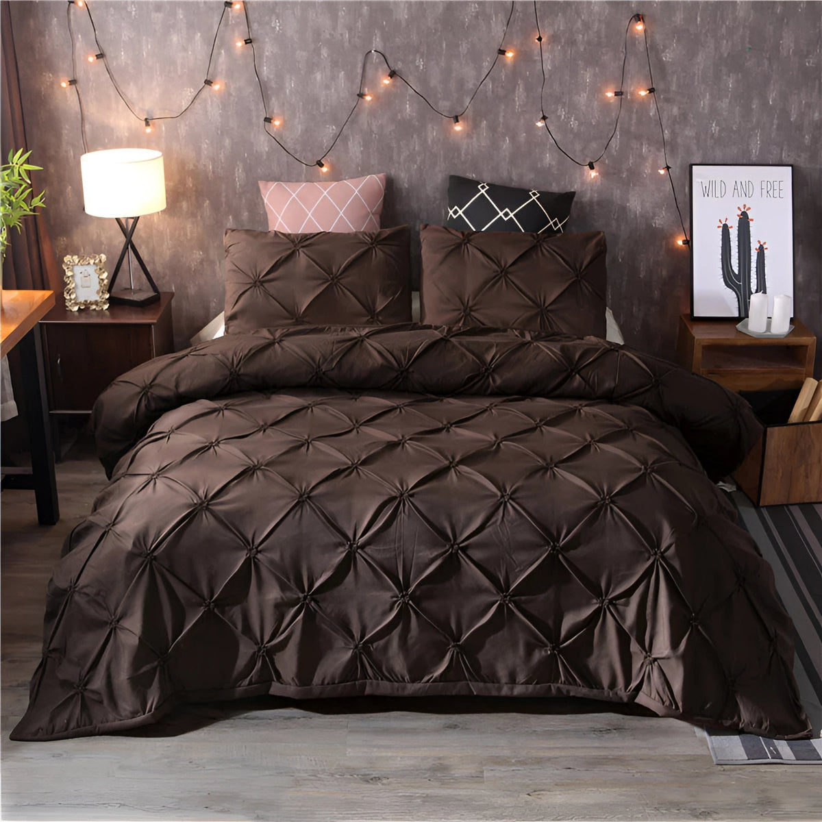 Comforter Set Pinch-Pleat Geometric Hypoallergenic