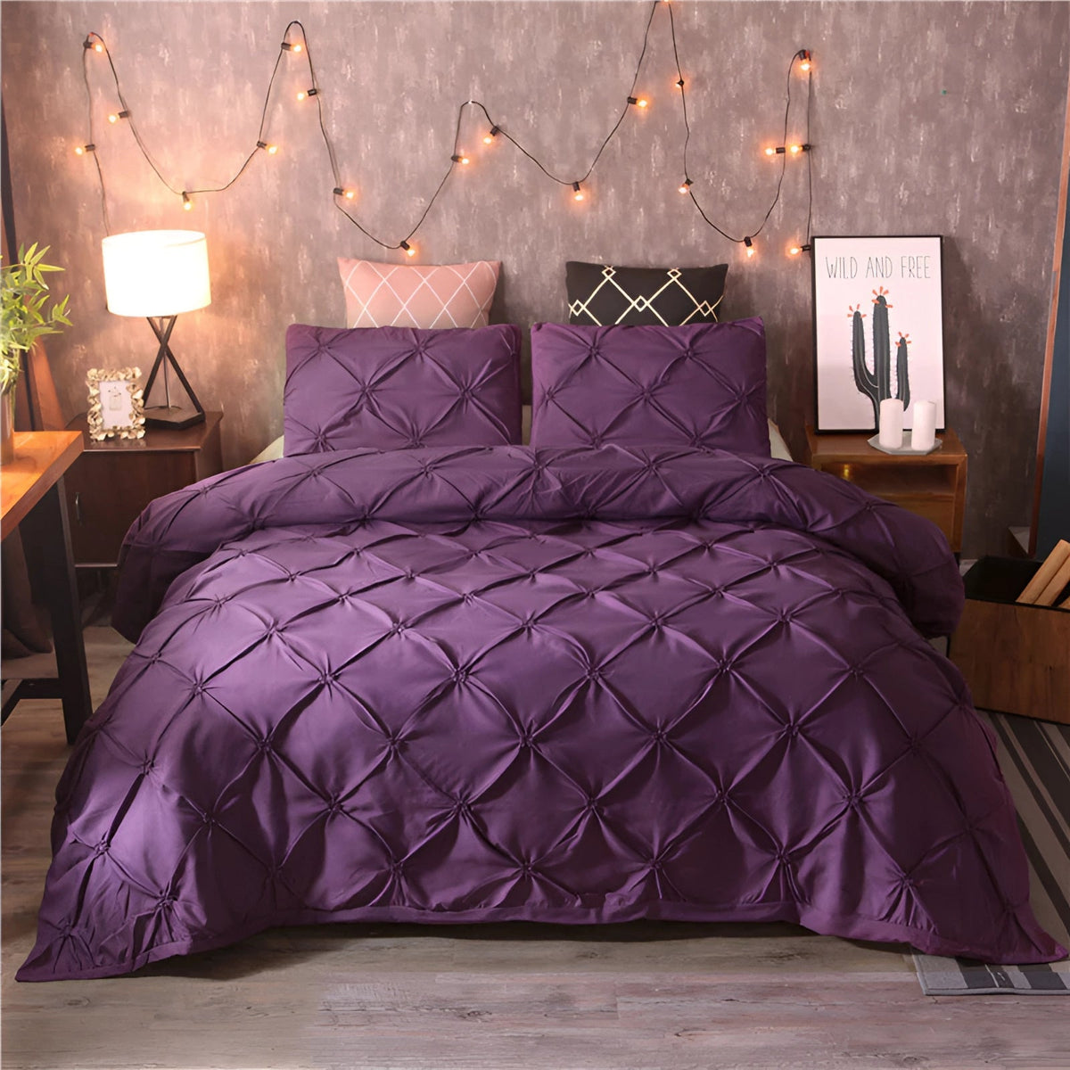 Comforter Set Pinch-Pleat Geometric Hypoallergenic