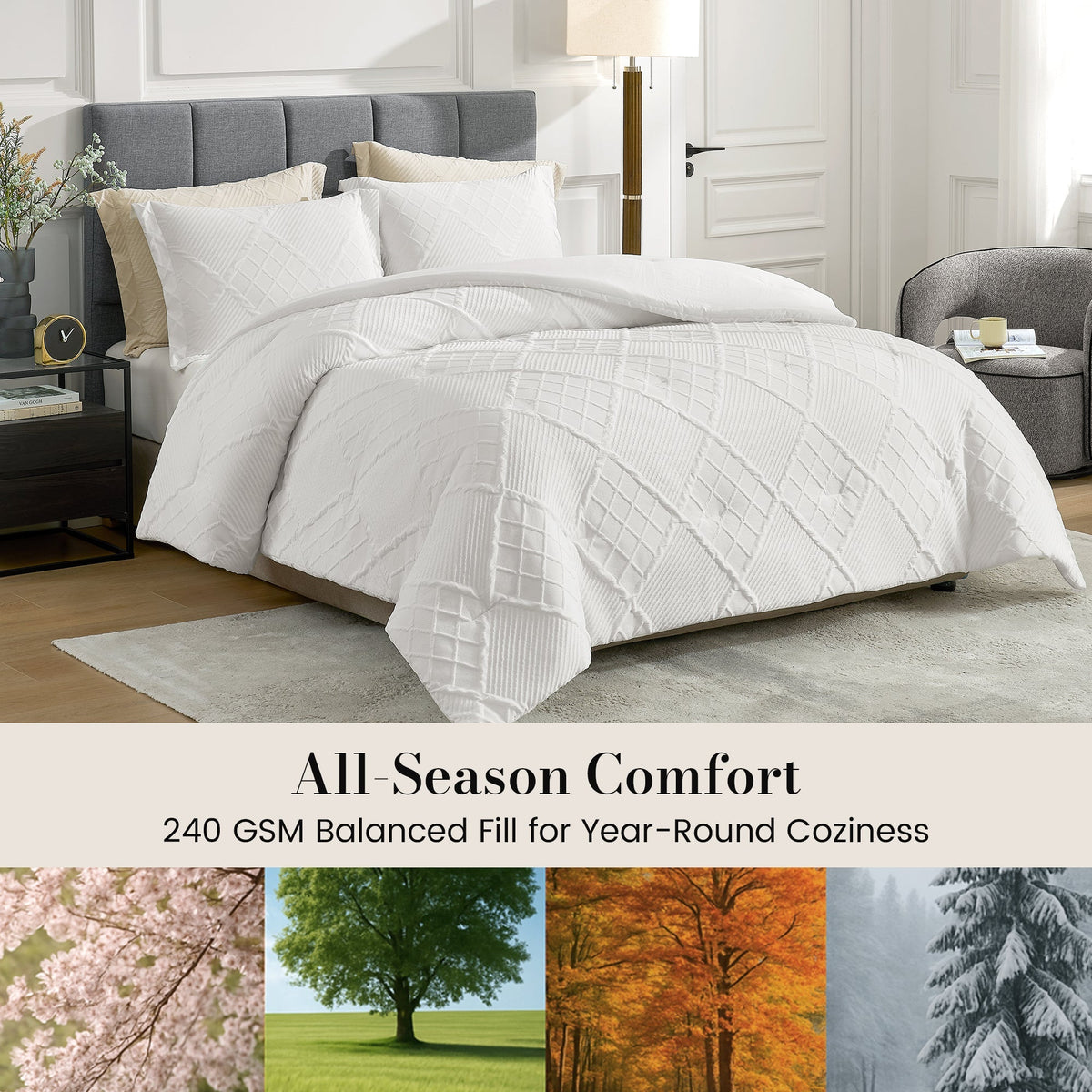Comforter Set Reversible Diamond Jacquard All-Season