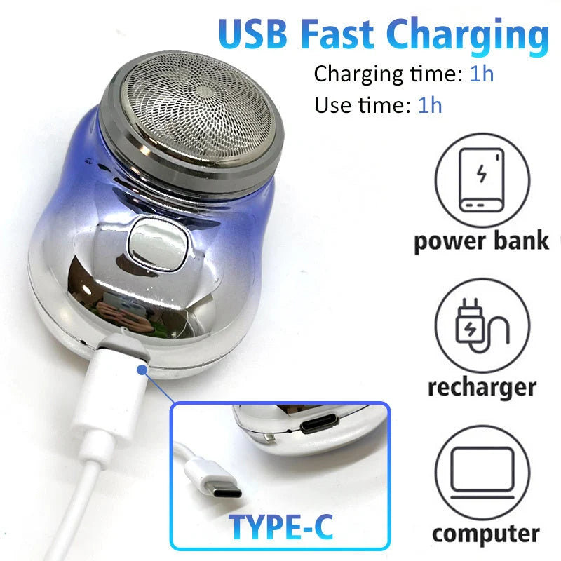 Compact Cordless Electric Shaver IPX7 Waterproof USB Rechargeable