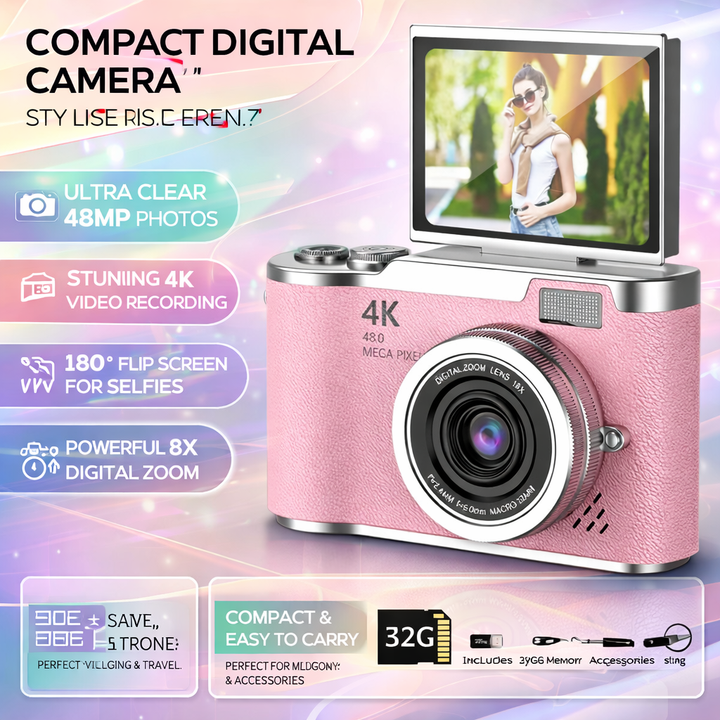 Compact Digital Camera 48MP 4K Flip Screen