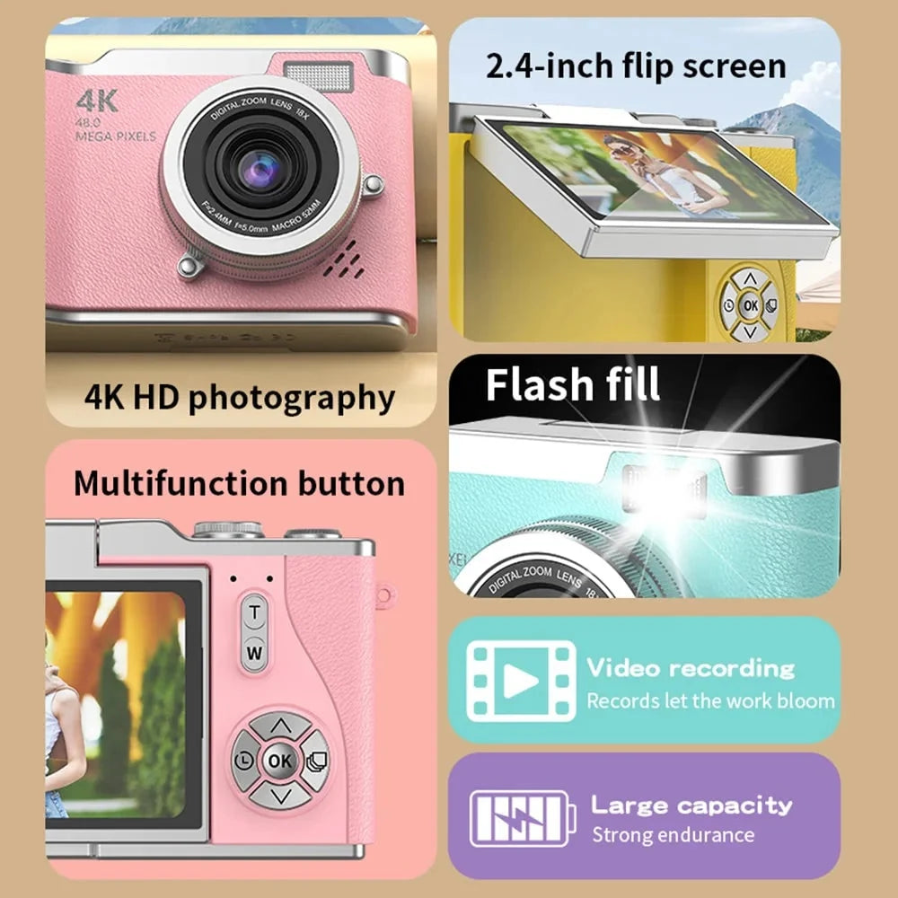 Compact Digital Camera 4K Video 48 MP Flip Screen