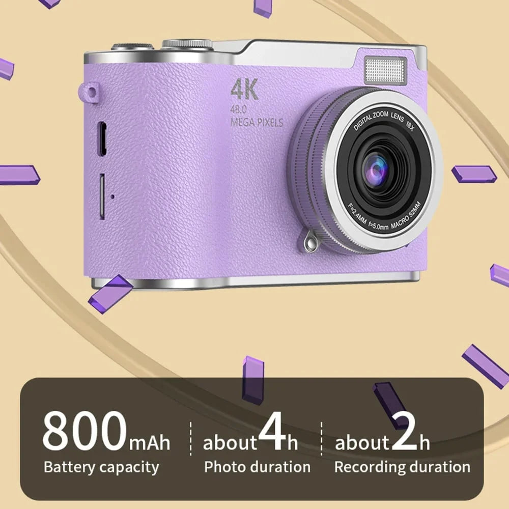 Compact Digital Camera 4K Video 48 MP Flip Screen