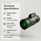 Compact Monocular 600x Ultra-Zoom Multi-Coated HD Glass