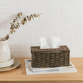 Compact Natural Rattan Tissue Box With Leather Accents