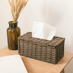 Compact Natural Rattan Tissue Box With Leather Accents