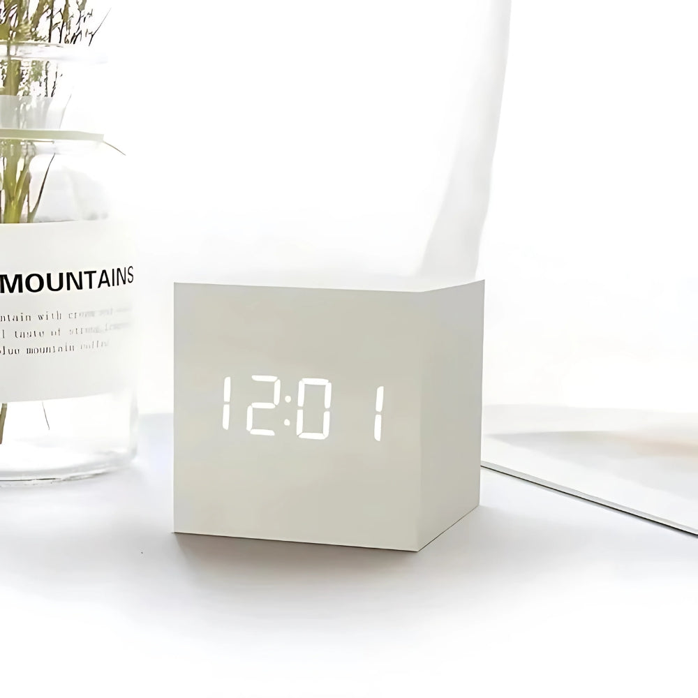 Compact Wood-Grain LED Alarm Clock (USB & Battery)