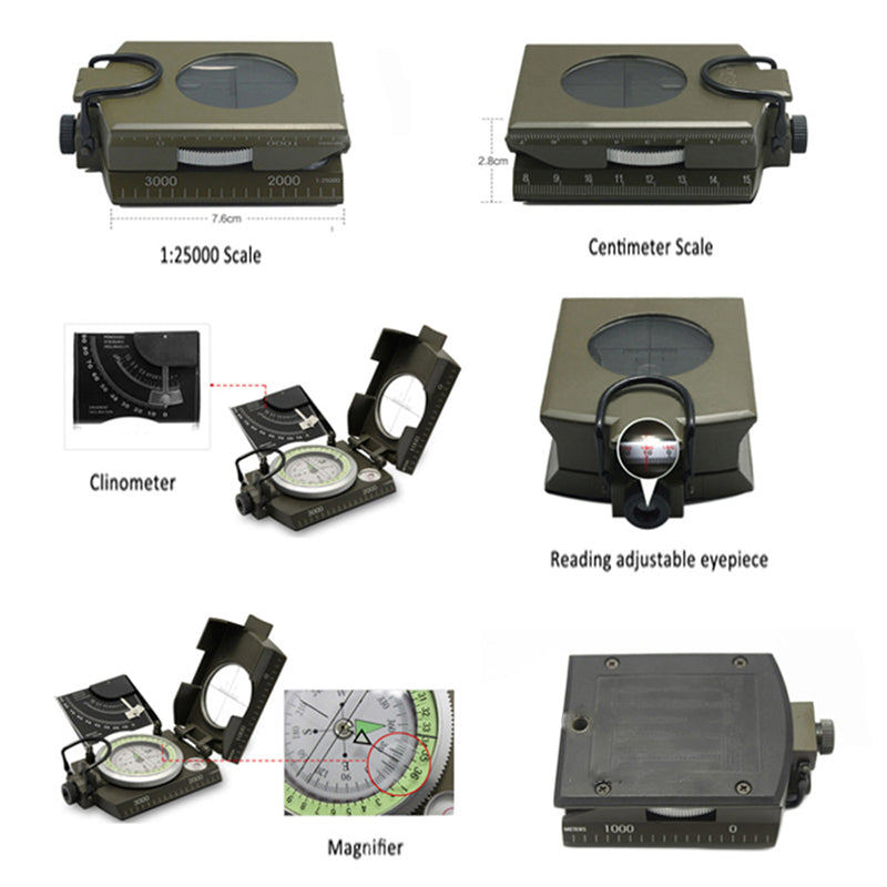Compass Adjustable Sighting Lens & Clinometer Waterproof & Shockproof