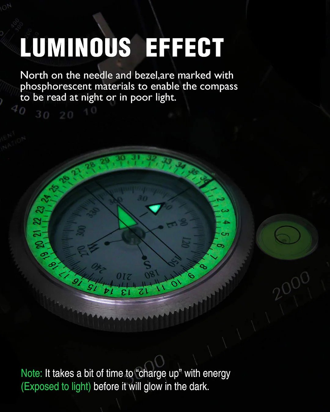 Compass Waterproof Aluminum Alloy Clinometer & Luminous Dial