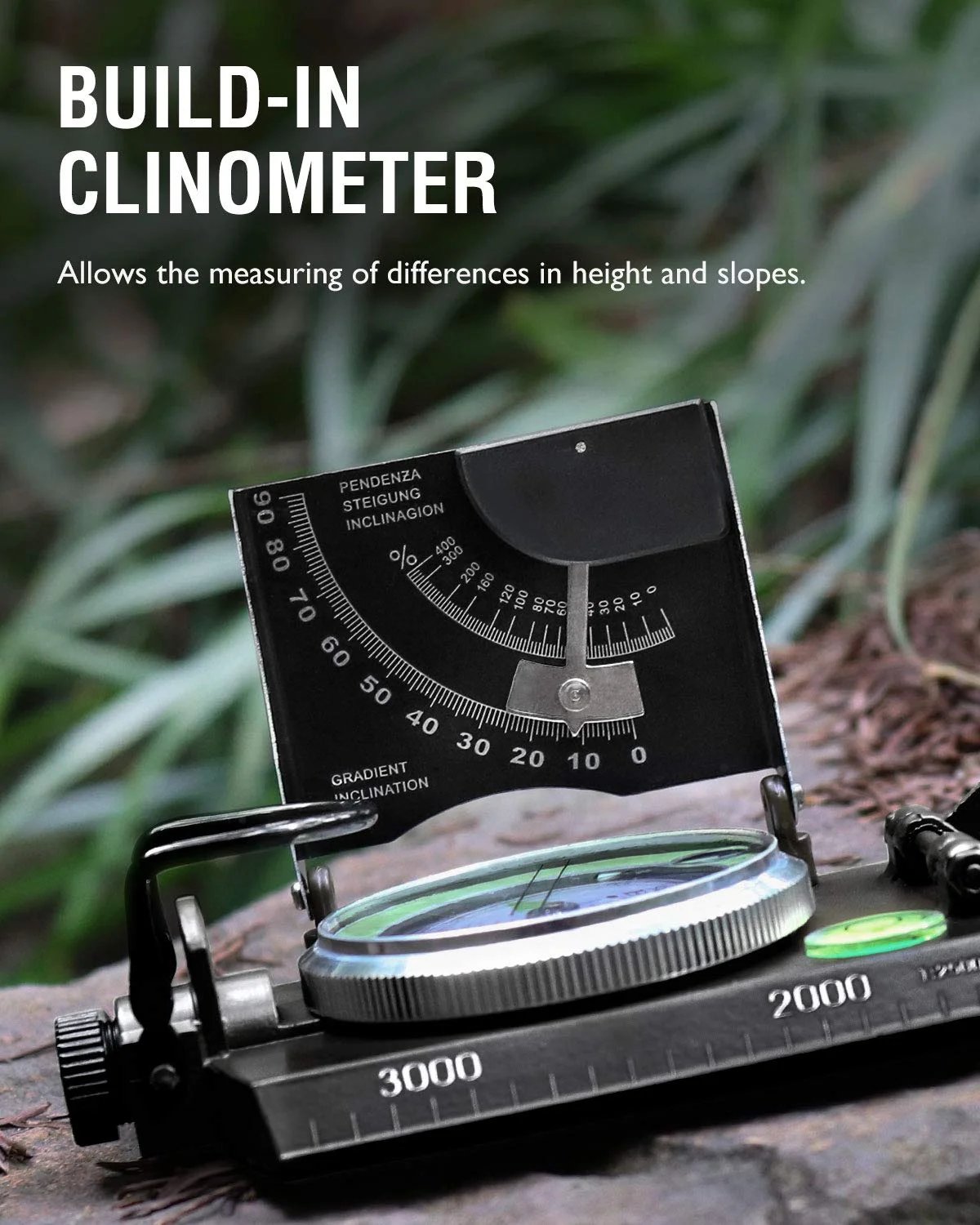 Compass Waterproof Aluminum Alloy Clinometer & Luminous Dial
