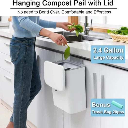 Compost Bin 2.4 Gallon Locking Lid Easy-Clean