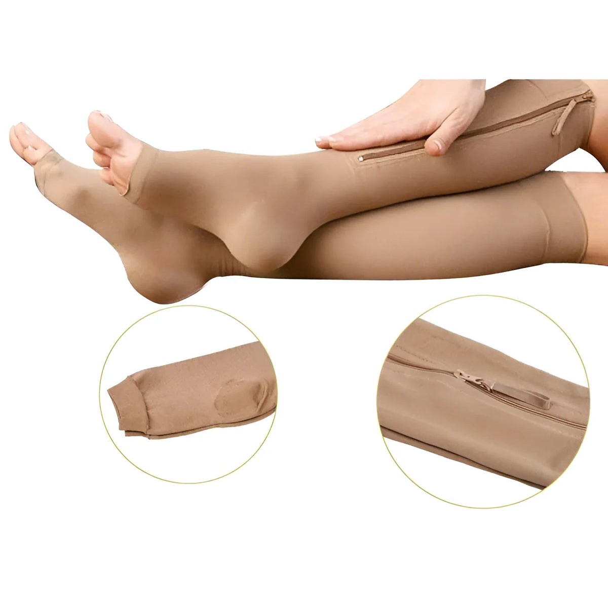 Compression Socks Zipper Closure Open Toe 20-30 mmHg