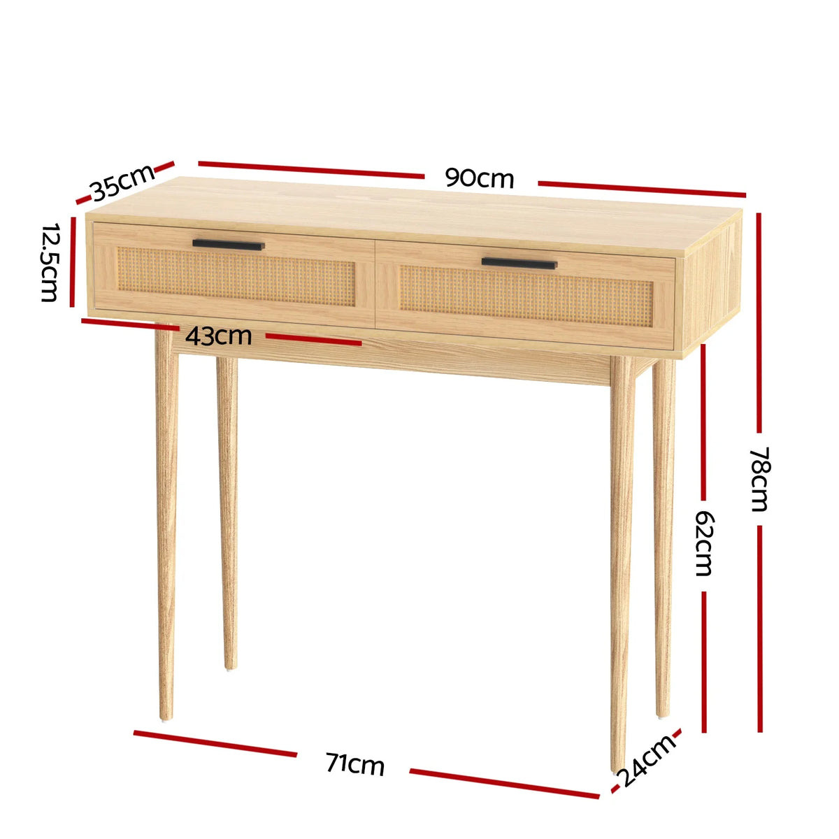 Console Table Rattan Drawers & Solid Eucalyptus Legs