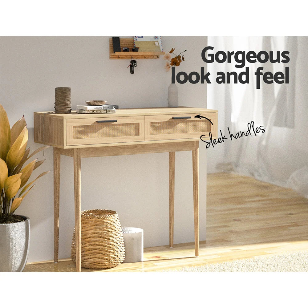 Console Table Rattan Drawers & Solid Eucalyptus Legs