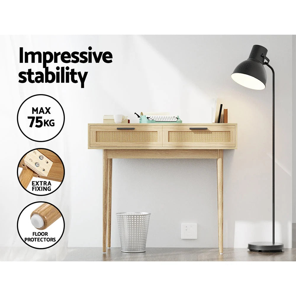 Console Table Rattan Drawers & Solid Eucalyptus Legs