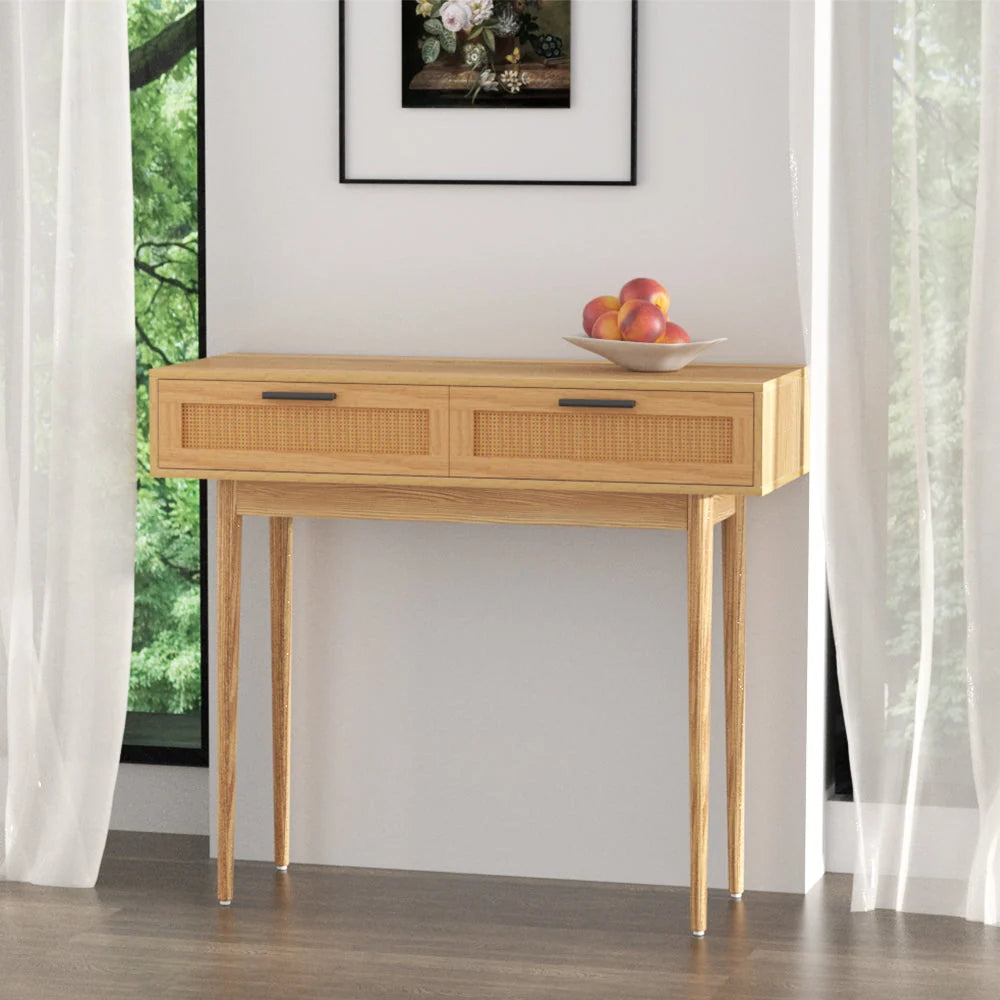 Console Table Rattan Drawers & Solid Eucalyptus Legs
