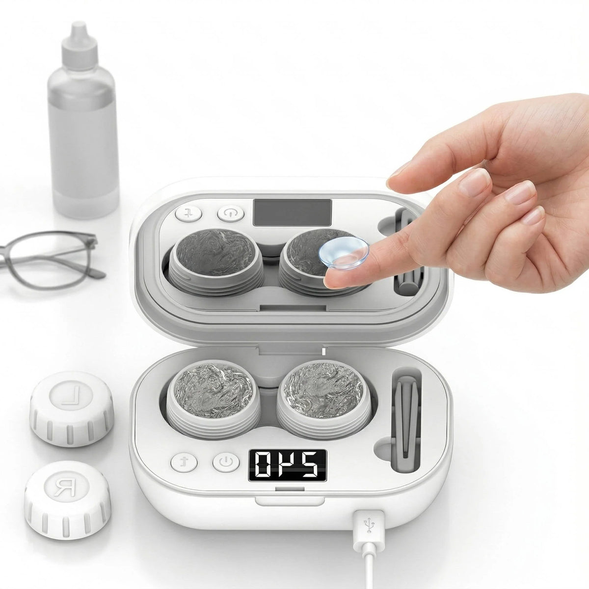 Contact Lens Cleaner Ultrasonic Dual Chambers USB Rechargeable