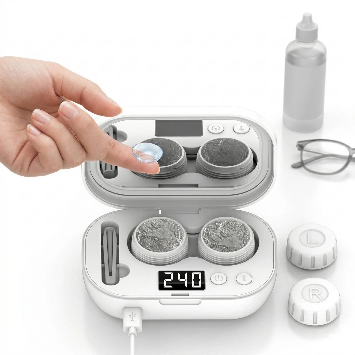 Contact Lens Cleaner Ultrasonic USB Rechargeable 60-Day Battery