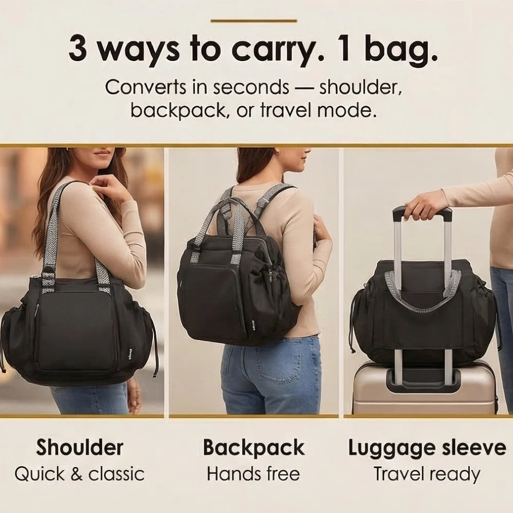 Convertible Tote Bag 15 Compartments Lightweight Water-Repellent Nylon