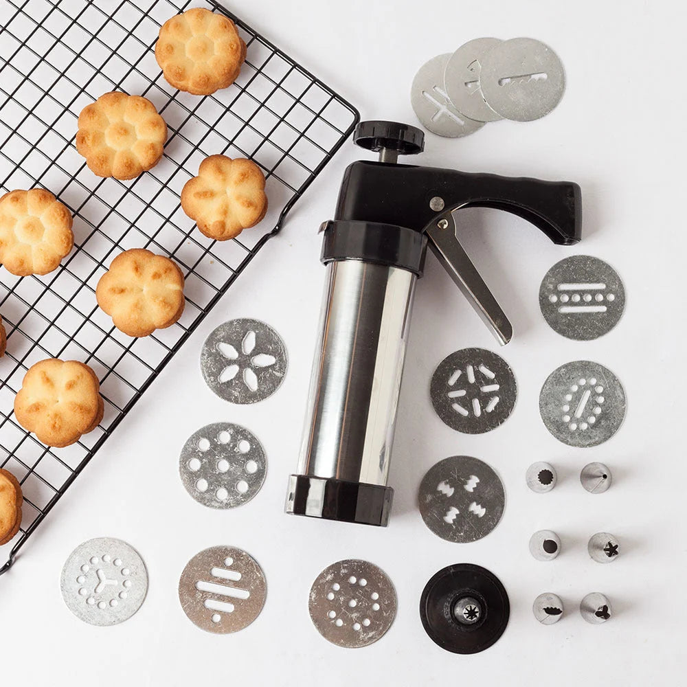 Cookie Press Stainless Steel 13 Interchangeable Molds & 8 Nozzles