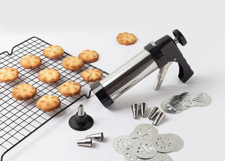 Cookie Press Stainless Steel 13 Interchangeable Molds & 8 Nozzles