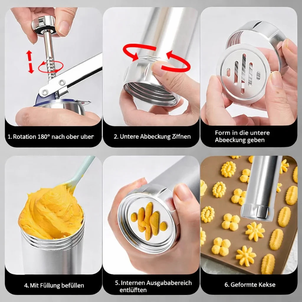 Cookie Press Stainless Steel 20 Shapes & Interchangeable Nozzles