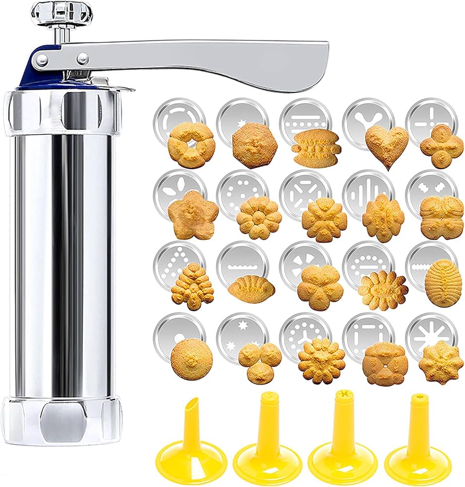 Cookie Press Stainless Steel 20 Shapes & Interchangeable Nozzles