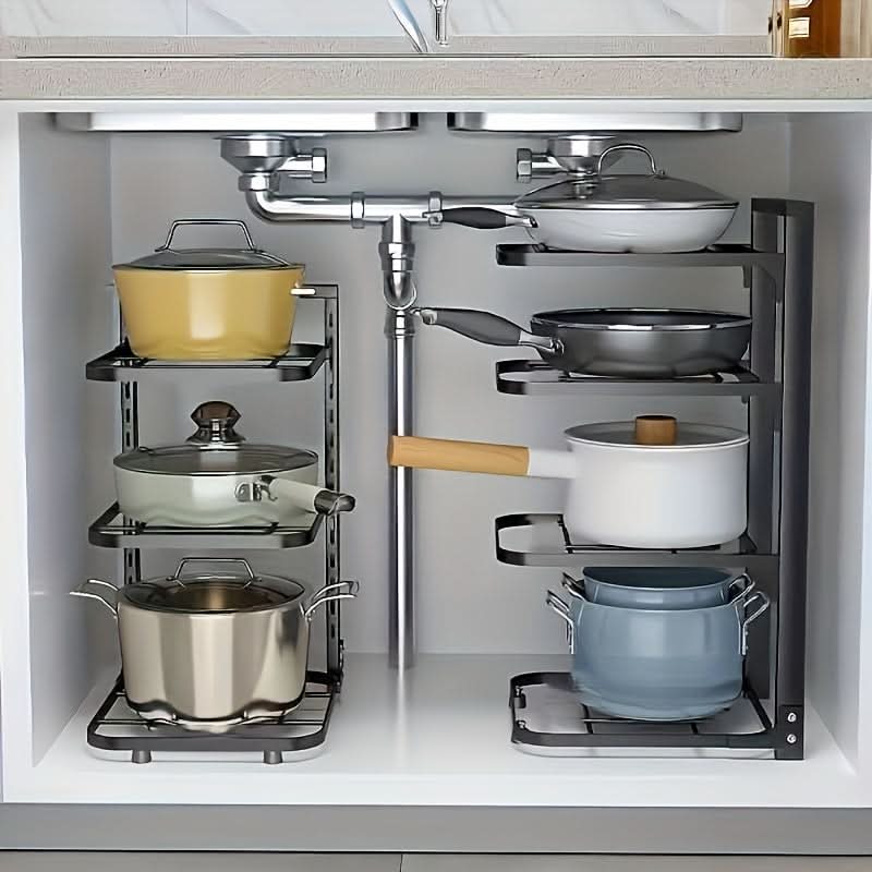 Cookware Rack Adjustable Shelves Reinforced Steel
