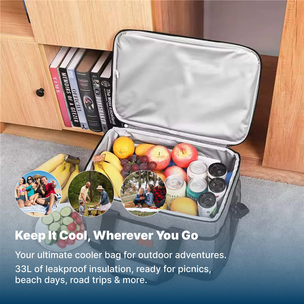 Cooler Bag Insulated 35 L Capacity Waterproof Food-Grade Lining