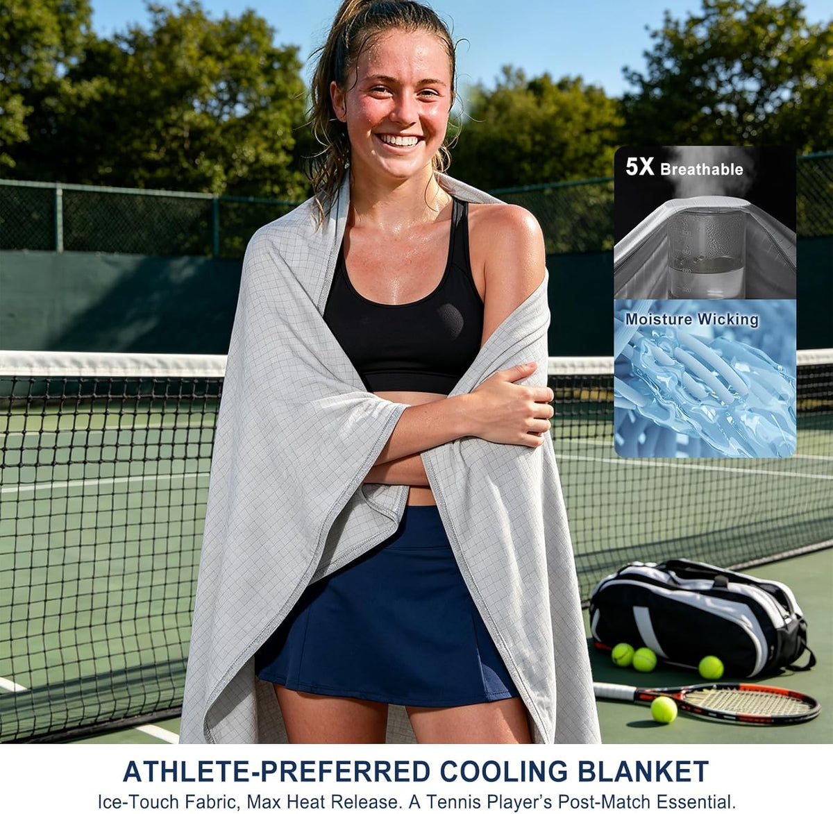 Cooling Blanket Arc-Chill Fibers Breathable Grid & Machine Washable