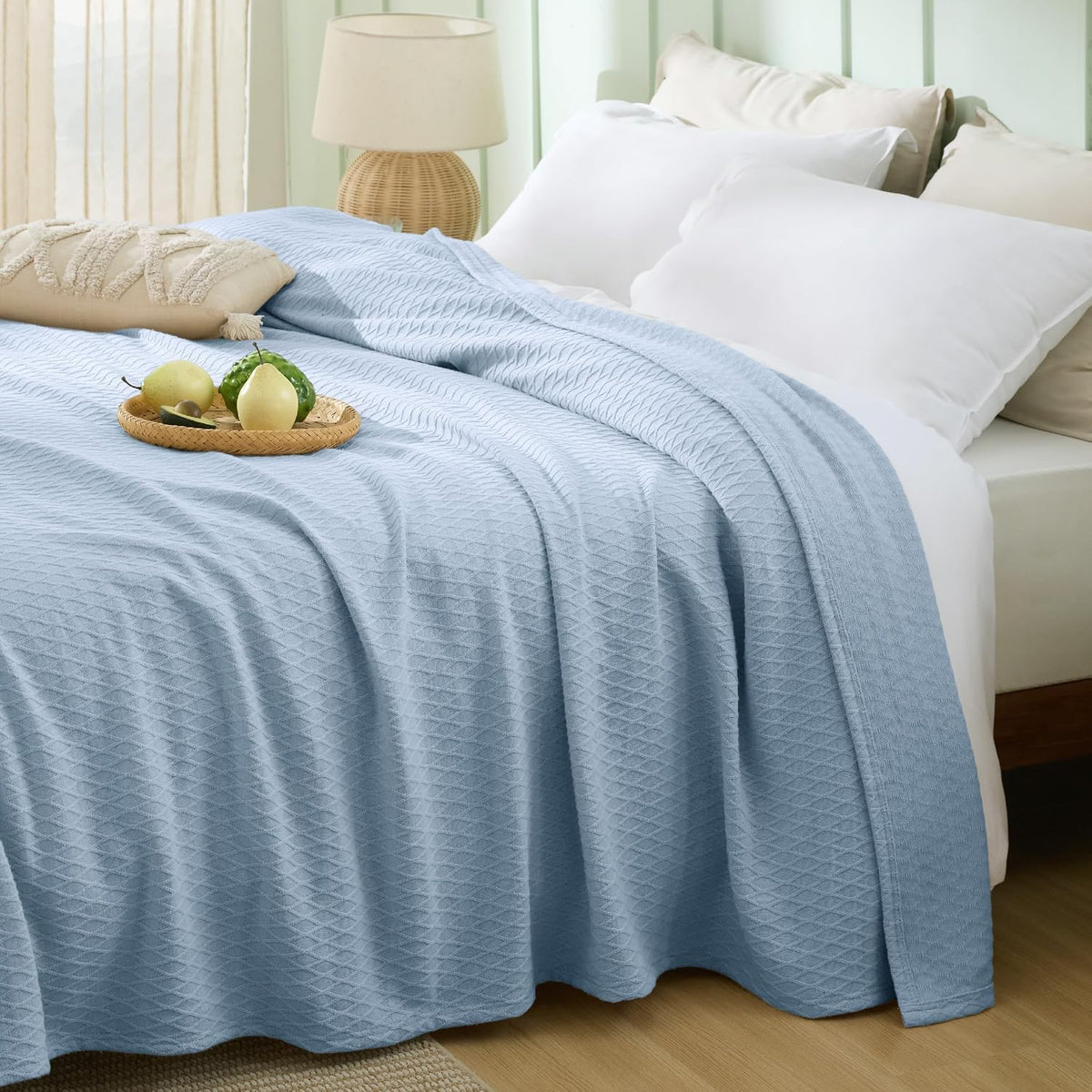 Cooling Blanket Breathable Bamboo-Cotton Diamond Waffle