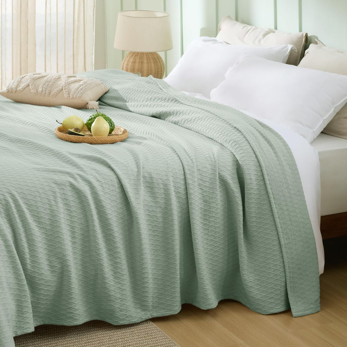 Cooling Blanket Breathable Bamboo-Cotton Diamond Waffle