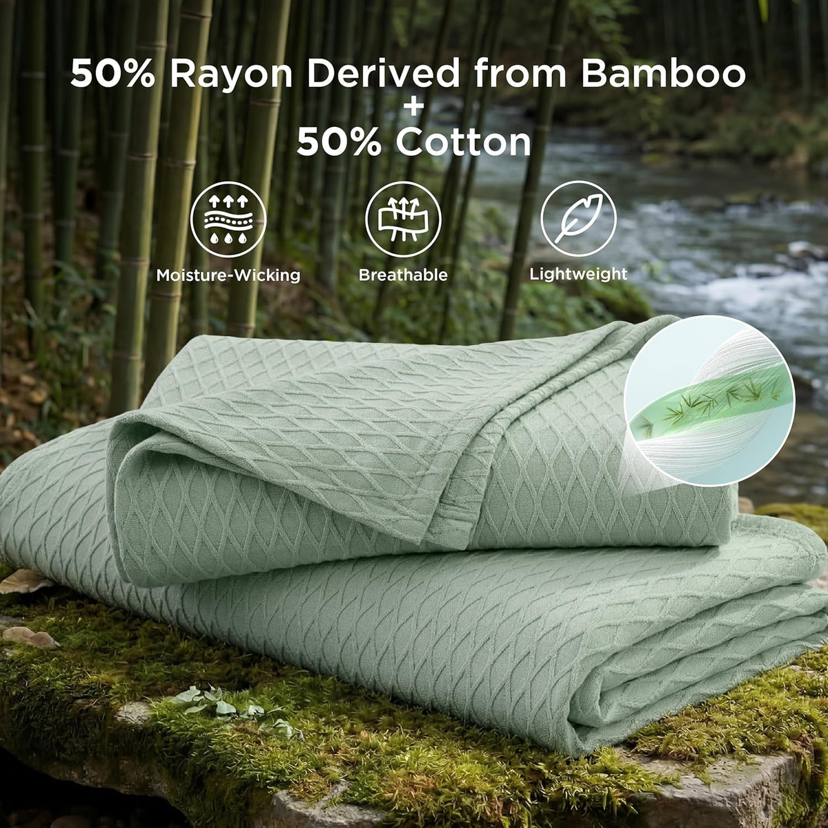 Cooling Blanket Breathable Bamboo-Cotton Diamond Waffle