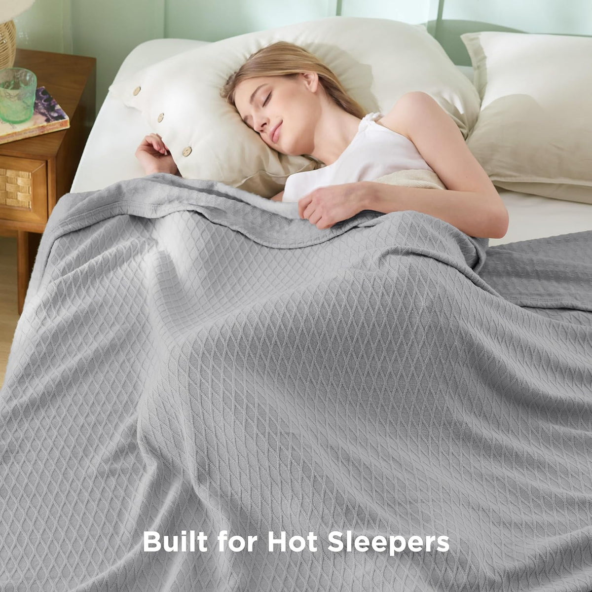 Cooling Blanket Breathable Bamboo-Cotton Diamond Waffle