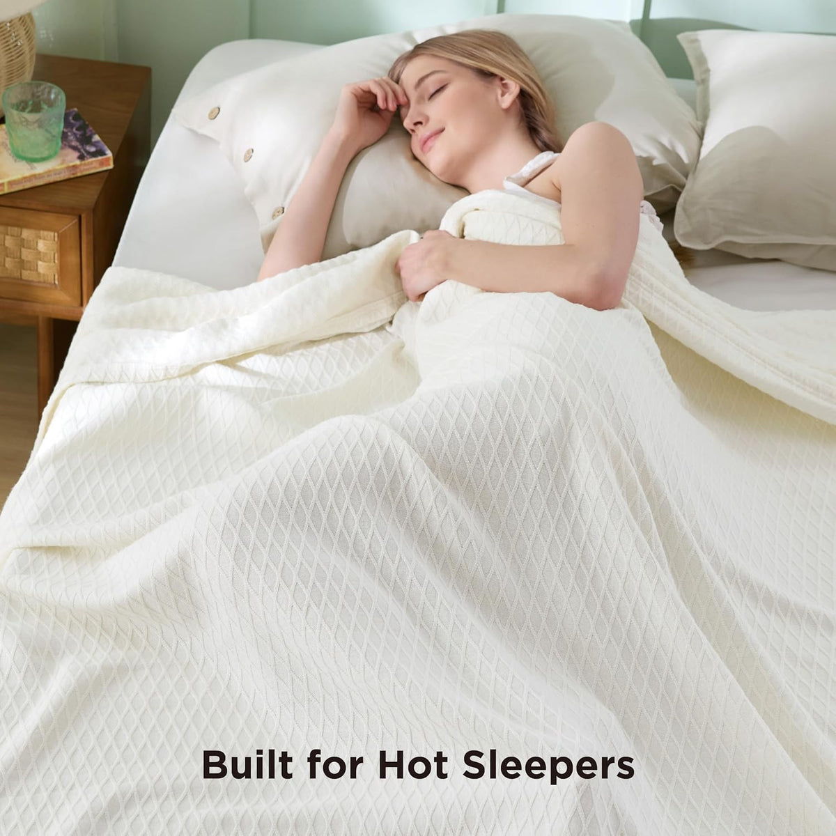 Cooling Blanket Breathable Bamboo-Cotton Diamond Waffle